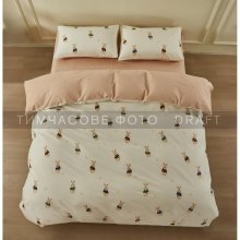 Комплект постільної білизни Ardesto Gloria, полуторний, підковдра/простирадло/2 наволочки, 100% бавовна, сатин, кролики, бежевий (ART1622BR)