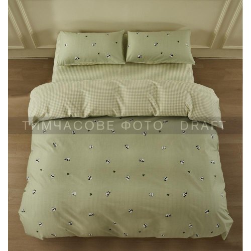 Комплект постільної білизни Ardesto Gloria, двоспальний, підковдра/простирадло/2 наволочки, 100% бавовна, сатин, панди, зелений (ART2022PS)