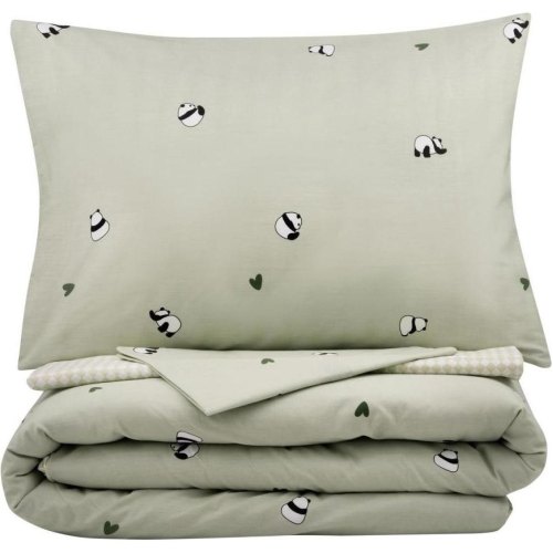 Комплект постільної білизни Ardesto Gloria, двоспальний, підковдра/простирадло/2 наволочки, 100% бавовна, сатин, панди, зелений (ART2022PS)
