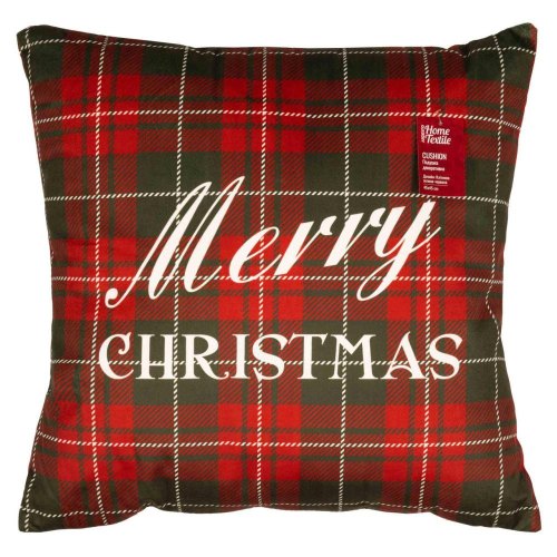 Подушка декоративна Ardesto Christmas Happy Holidays, 45х45см, 100% поліестер, зелено-червона клітинка (ART1032HGR)
