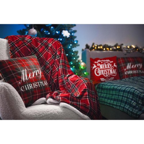 Подушка декоративна Ardesto Christmas Happy Holidays, 45х45см, 100% поліестер, зелено-червона клітинка (ART1032HGR)