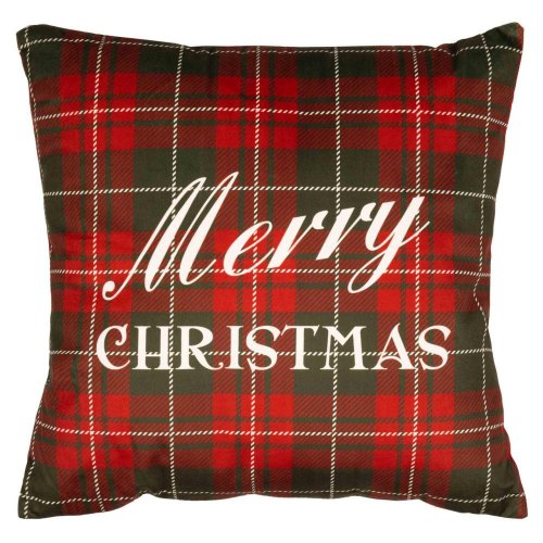 Подушка декоративна Ardesto Christmas Happy Holidays, 45х45см, 100% поліестер, зелено-червона клітинка (ART1032HGR)