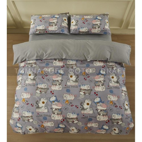 Комплект постільної білизни Ardesto Gloria, двоспальний, підковдра/простирадло/2 наволочки, 100% бавовна, сатин, коти, сірий (ART2022FC)