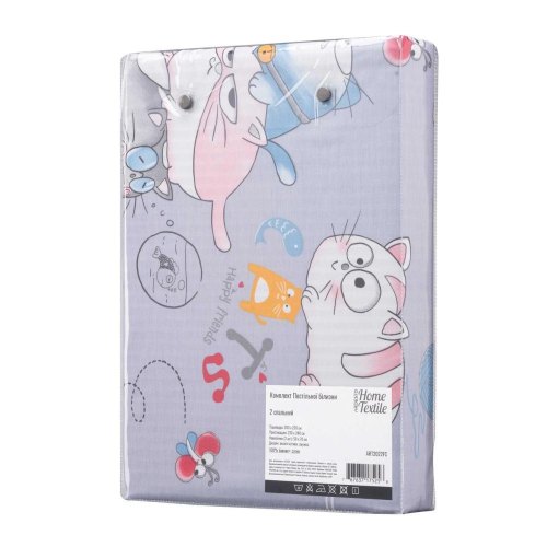 Комплект постільної білизни Ardesto Gloria, двоспальний, підковдра/простирадло/2 наволочки, 100% бавовна, сатин, коти, сірий (ART2022FC)