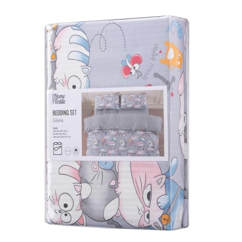 Комплект постільної білизни Ardesto Gloria, двоспальний, підковдра/простирадло/2 наволочки, 100% бавовна, сатин, коти, сірий (ART2022FC)