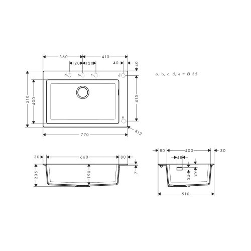 Мийка кухонна Hansgrohe S51 S510-F660, накладна, прямокутна, одна чаша, без крила, граніт, сіра (43313290)