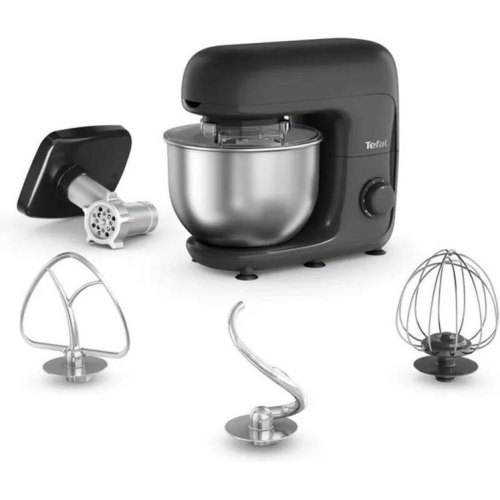 Кухонна машина Tefal Bake Essential, 800Вт, металева чаша, корпус з металу/пластику, 4 насадки, чорна (QB161H38)