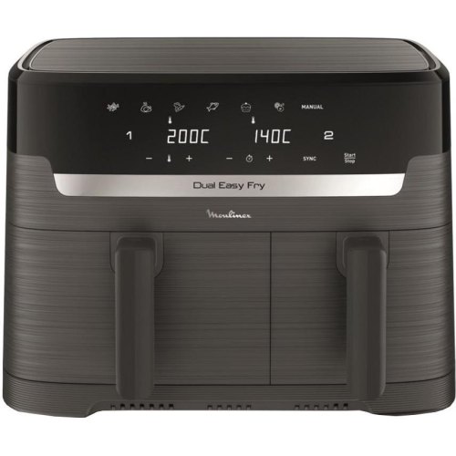 Мультипіч Moulinex Dual Easy Fry, 2700Вт, 2 чаші, 5.2/3.1л, сенсорне керування, гриль, пластик, чорна (EZ901H20)