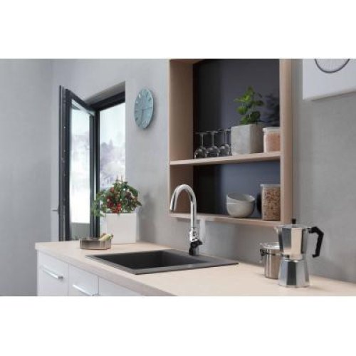 Мийка кухонна Hansgrohe S51 S510-F450, накладна, квадратна, одна чаша, без крила, граніт, сіра (43312380)