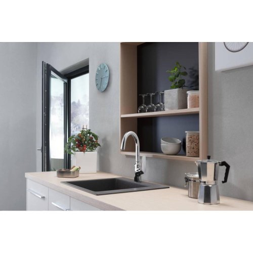 Мийка кухонна Hansgrohe S51 S510-F450, накладна, квадратна, одна чаша, без крила, граніт, сіра (43312380)