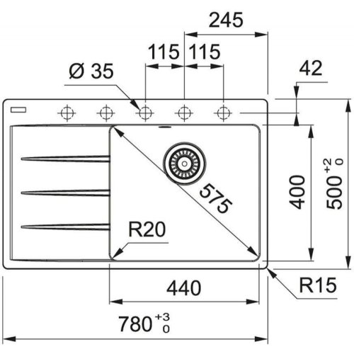 Мийка кухонна Franke Centro CNG 611-78 TL, накладна, прямокутна, одна чаша, з крилом, фраграніт, бежева (114.0630.467)