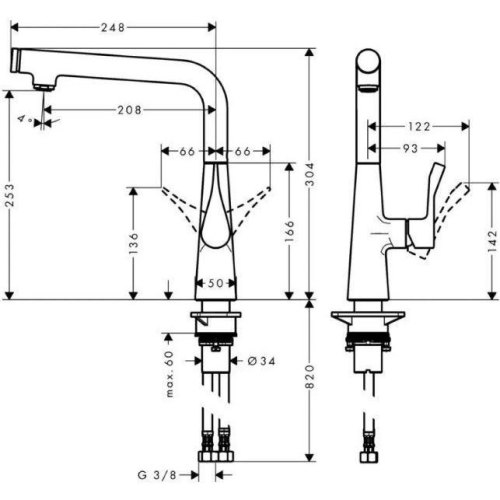 Змішувач для кухні Hansgrohe Metris Select, поворотний, важіль/кнопка, хром (14847000)