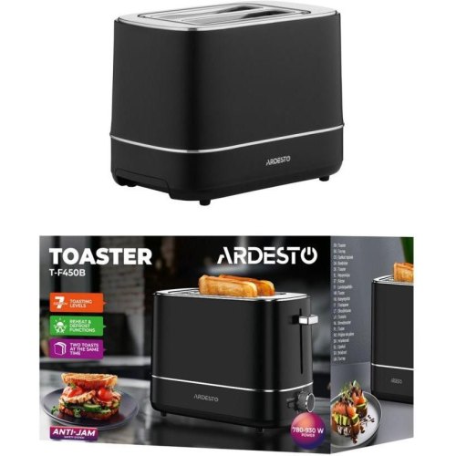 Тостер Ardesto T-F450B, 800Вт, пластик, 2 слоти, чорний