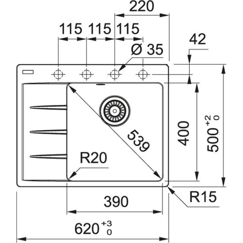 Мийка кухонна Franke Centro CNG 611-62 TL, накладна, прямокутна, одна чаша, з крилом, фраграніт, сіра (114.0630.453)