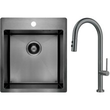 Набір для кухні Deante Olfato, сталева мийка ZPO_D10A, змішувач BQO_D72M, титан (ZPOED10A)