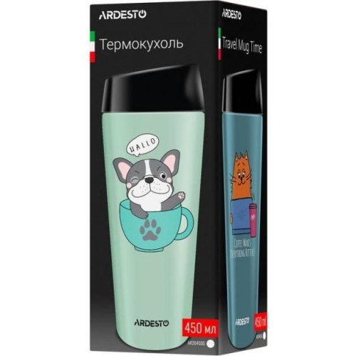 Термокухоль Ardesto Coffee Time Meowning, 450мл, нержавіюча сталь, бежевий (AR2645WC)