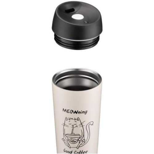 Термокухоль Ardesto Coffee Time Meowning, 450мл, нержавіюча сталь, бежевий (AR2645WC)