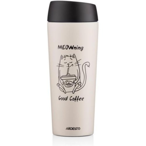 Термокухоль Ardesto Coffee Time Meowning, 450мл, нержавіюча сталь, бежевий (AR2645WC)