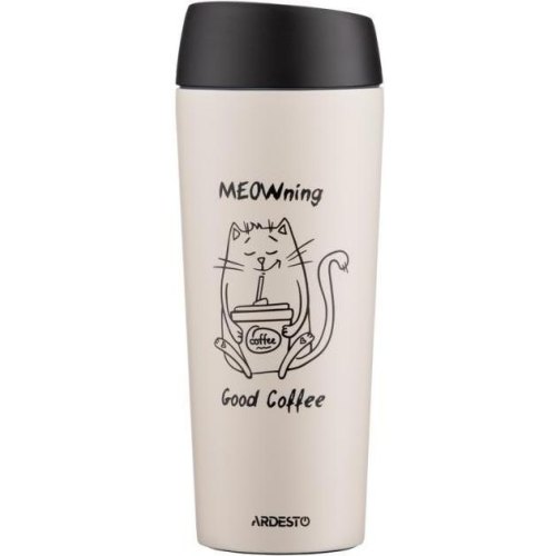 Термокухоль Ardesto Coffee Time Meowning, 450мл, нержавіюча сталь, бежевий (AR2645WC)