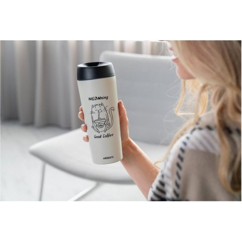 Термокухоль Ardesto Coffee Time Meowning, 450мл, нержавіюча сталь, бежевий (AR2645WC)