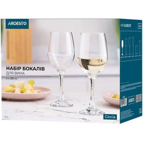 Набір келихів Ardesto Gloria, для вина, 395мл, 6шт, скло, прозорий (AR2639GW)
