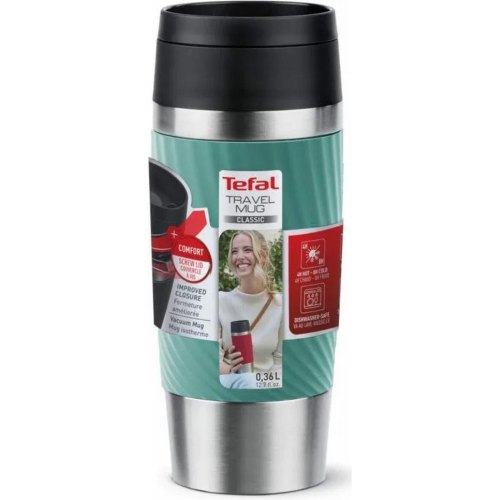 Термочашка Tefal Travel Mug Classic Twist, 360мл, нержавіюча сталь, зелений (N2024310)