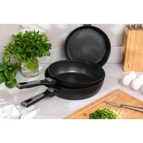 Сковорода глибока Ardesto Gemini Bari, 28см, знімна ручка, алюміній, чорна (AR1228B)