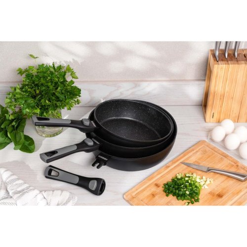 Сковорода глибока Ardesto Gemini Bari, 28см, знімна ручка, алюміній, чорна (AR1228B)