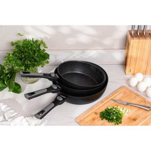 Сковорода глибока Ardesto Gemini Bari, 28см, знімна ручка, алюміній, чорна (AR1228B)