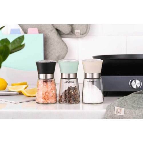 Млинок Ardesto Gemini, для солі та перцю, 180мл, скло/пластик, прозорий/чорний (AR2101BL)