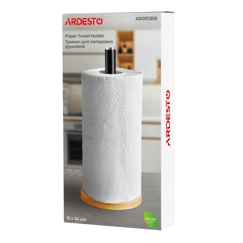 Тримач для паперових рушників Ardesto Midori, метал/бамбук, чорний (AR0913BB)