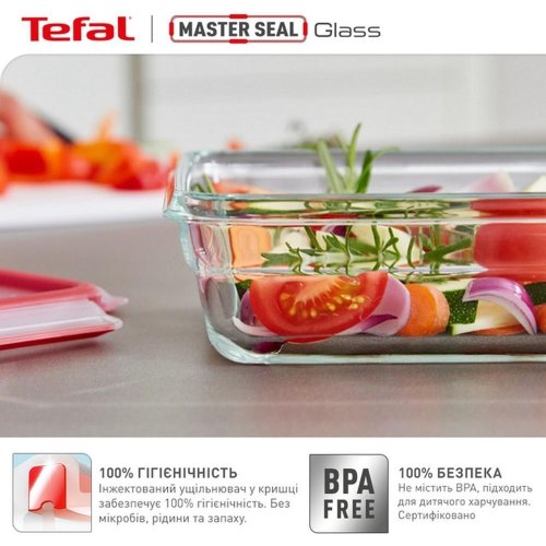 Контейнер універсальний Tefal MasterSeal glass, 0.8л, з кришкою, скло (N1041410)