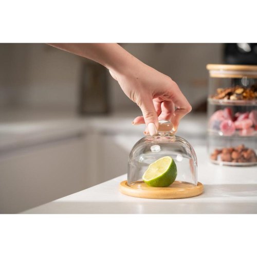 Блюдо Ardesto, 12см, з кришкою, бамбук/скло, прозоре (AR2612BD)