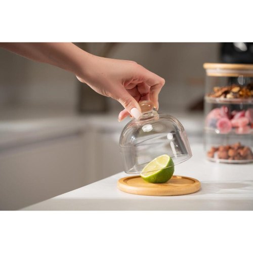 Блюдо Ardesto, 12см, з кришкою, бамбук/скло, прозоре (AR2612BD)