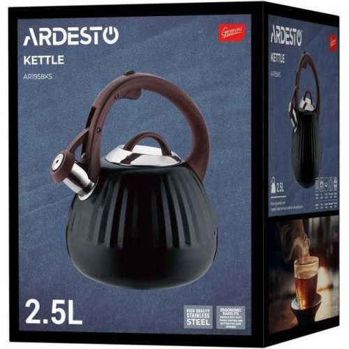 Чайник Ardesto Gemini, 2.5л, нержавіюча сталь, чорний (AR1958KS)