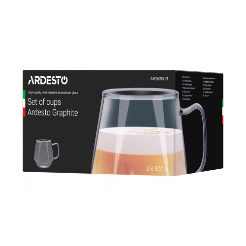 Набір чашок Ardesto Graphite, 300мл, 2шт, боросилікатне скло, сірий (AR2630GR)