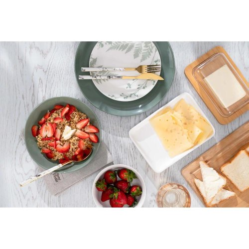 Тарілка обідня Ardesto Capri, 26.8см, порцеляна, біло-зелена (AR0427CWG)