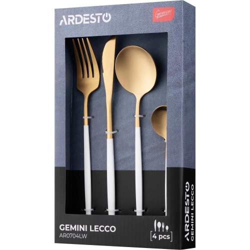 Набір столового приладдя Ardesto Gemini Lecco, 4 предмети, нержавіюча сталь, золотисто-білий (AR0704LW)