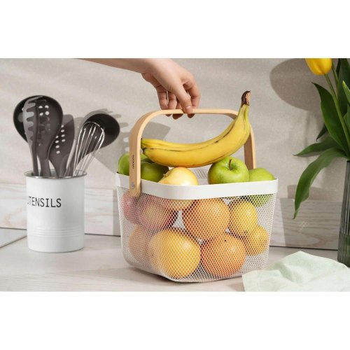 Кошик для фруктів Ardesto Midori, з ручкою, метал/дерево, білий (AR0901W)