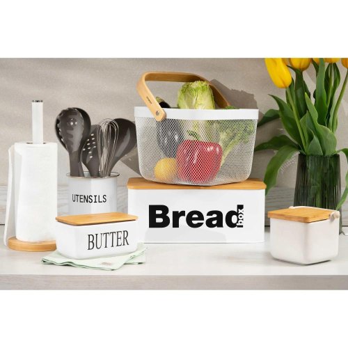 Кошик для фруктів Ardesto Midori, з ручкою, метал/дерево, білий (AR0901W)