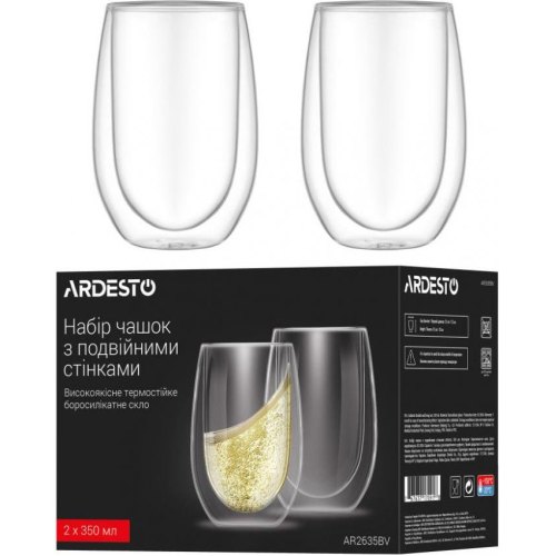 Набір чашок Ardesto, 350мл, 2шт, подвійні стінки, боросилікатне скло, прозорий (AR2635BV)