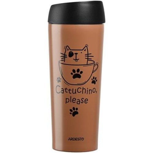 Термочашка Ardesto Coffee time Cat, 450мл, нержавіюча сталь, світло-коричнева (AR2645DMM)