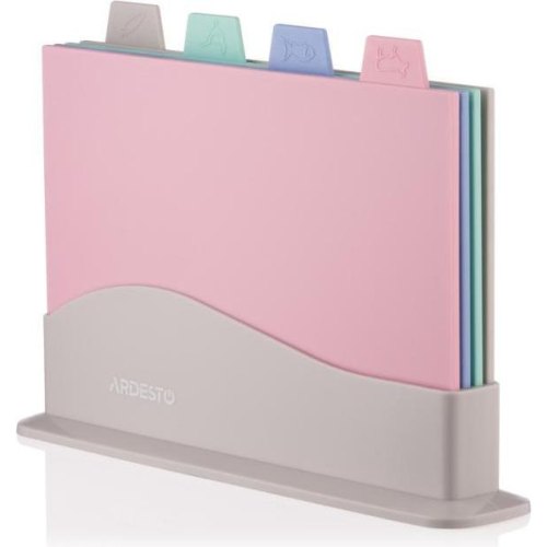 Набір дошок кухонних Ardesto Fresh, 4шт, на підставці, пластик (AR1404GP)