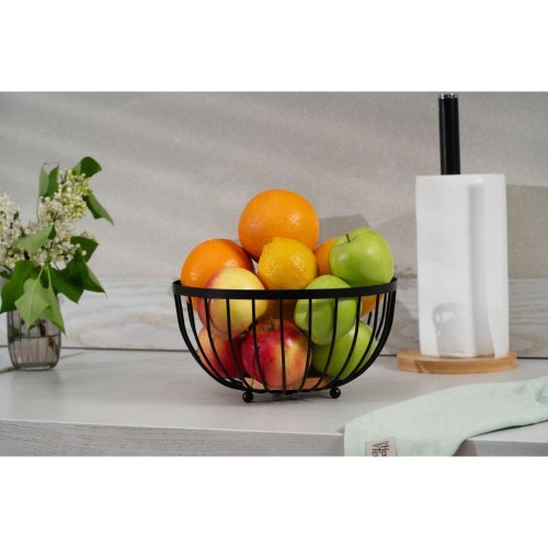 Кошик для фруктів Ardesto Midori, метал/дерево, чорний (AR0904B)