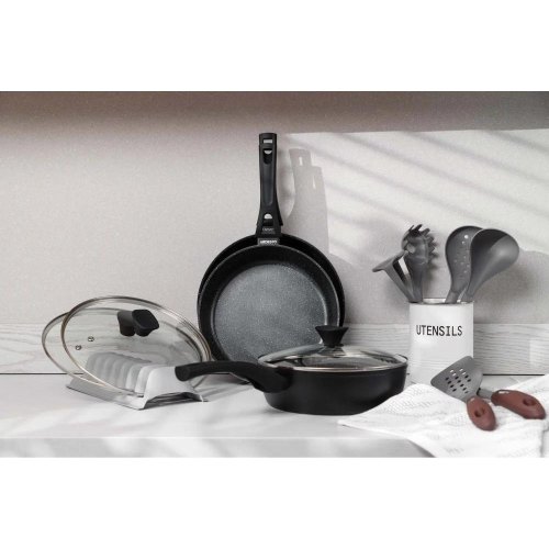 Сковорода глибока Ardesto Gemini Livorno, 28см, з кришкою, алюміній, чорна (AR1228A)