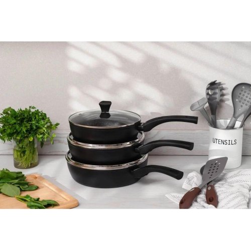 Сковорода глибока Ardesto Gemini Livorno, 28см, з кришкою, алюміній, чорна (AR1228A)