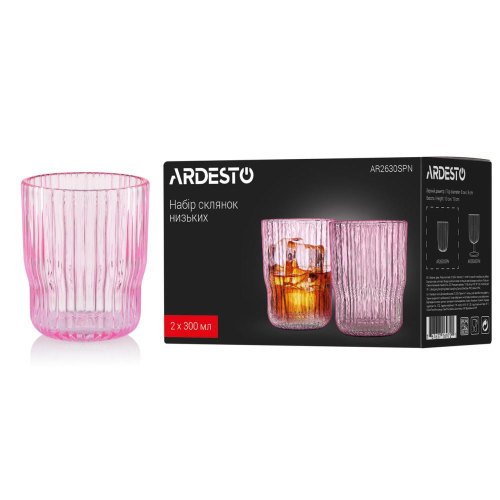 Набір склянок Ardesto, 300мл, 2шт, скло, рожевий (AR2630SPN)