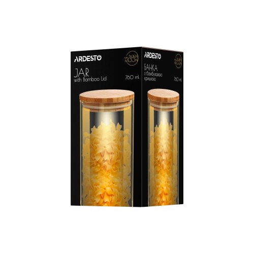 Банка для зберігання Ardesto Golden Moon, 760мл, скло/бамбук, кругла, золотиста (AR1376BLRG)