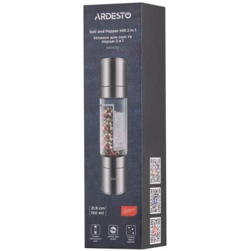 Млинок Ardesto Gemini, для солі та перцю, 140мл, акрил/нержавіюча сталь, прозорий (AR2102SS)