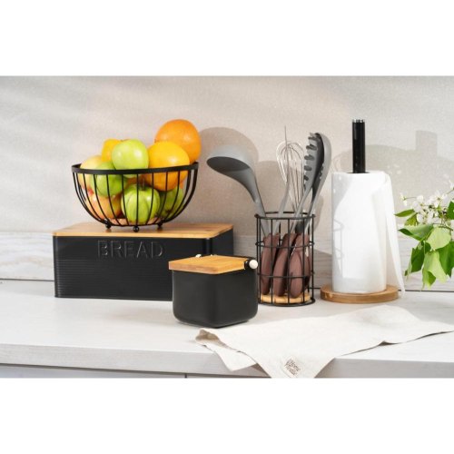 Цукорниця Ardesto Midori, 840мл, кераміка/бамбук, чорна (AR0907B)